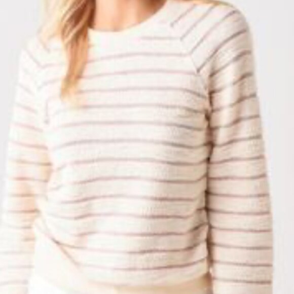 Faherty Brand Pacifica Terry Crew Sweatshirt, Cream and Dusty Rose, Size XLG - Picture 1 of 8